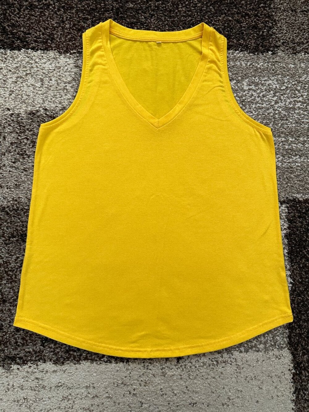 SMILE FISH (L) Yellow Deep V-Neck Tank Top Loose Flowy Sleeveless Curved Hem #1